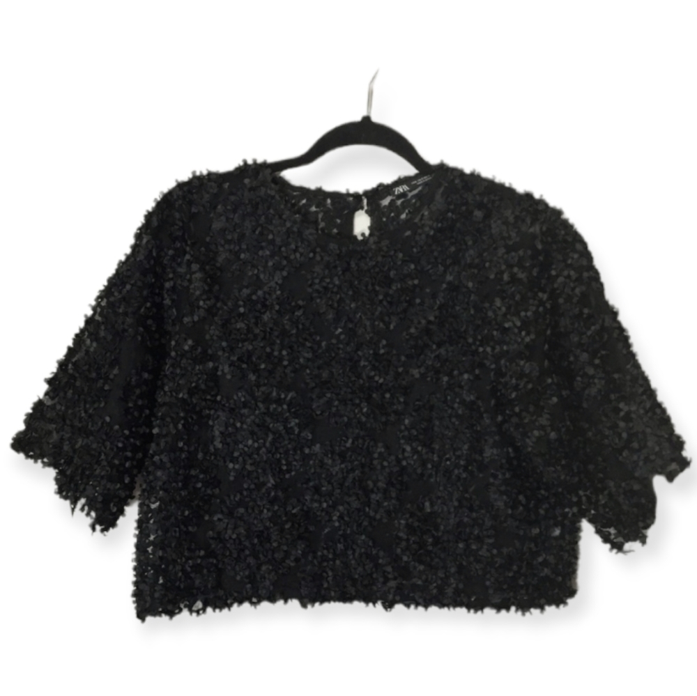 ZARA Floral Tulle Crop Top Blouse